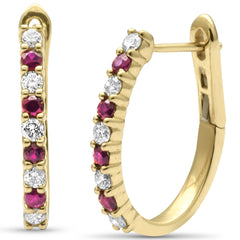 SPECIAL! .57ct G SI 14K Yellow Gold Diamond & Ruby Hoops Earrings