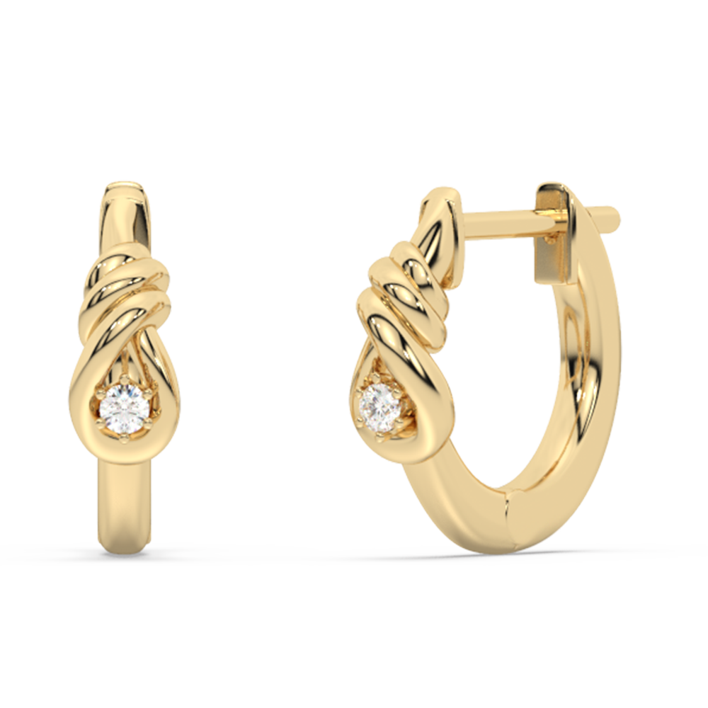 .04ct G SI 14K Yellow Gold Diamond Knot Style Hoop Earrings