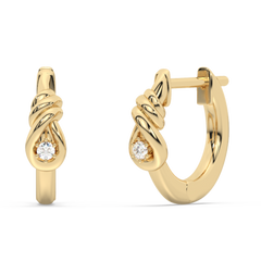 .04ct G SI 14K Yellow Gold Diamond Knot Style Hoop Earrings