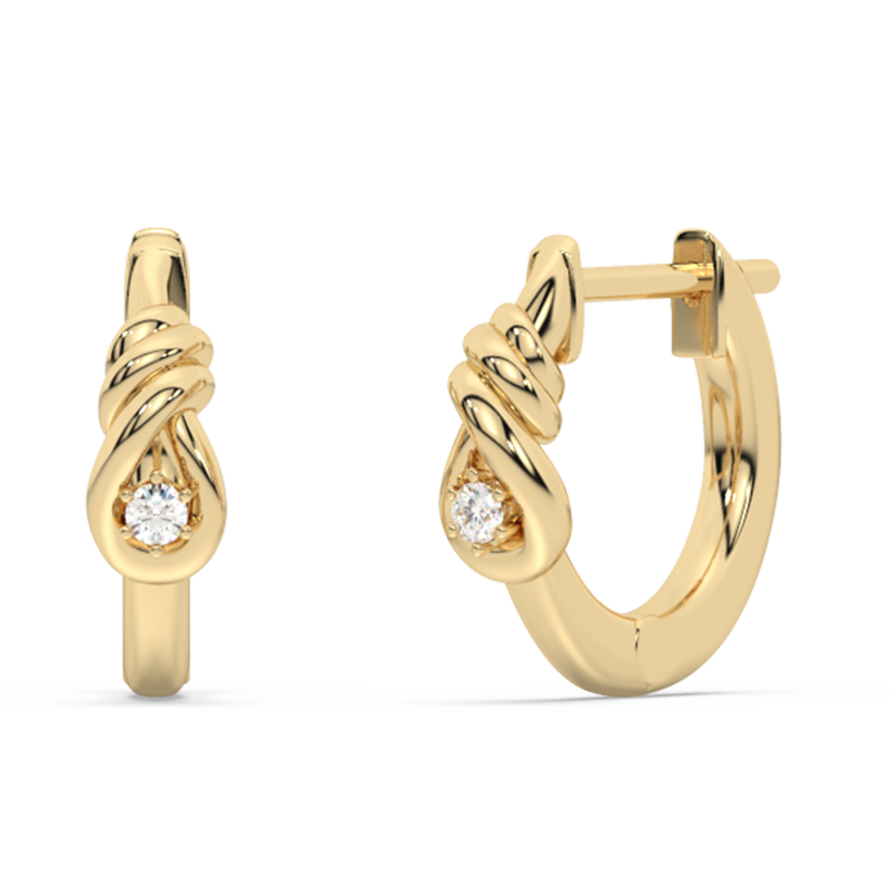 .04ct G SI 14K Yellow Gold Diamond Knot Style Hoop Earrings