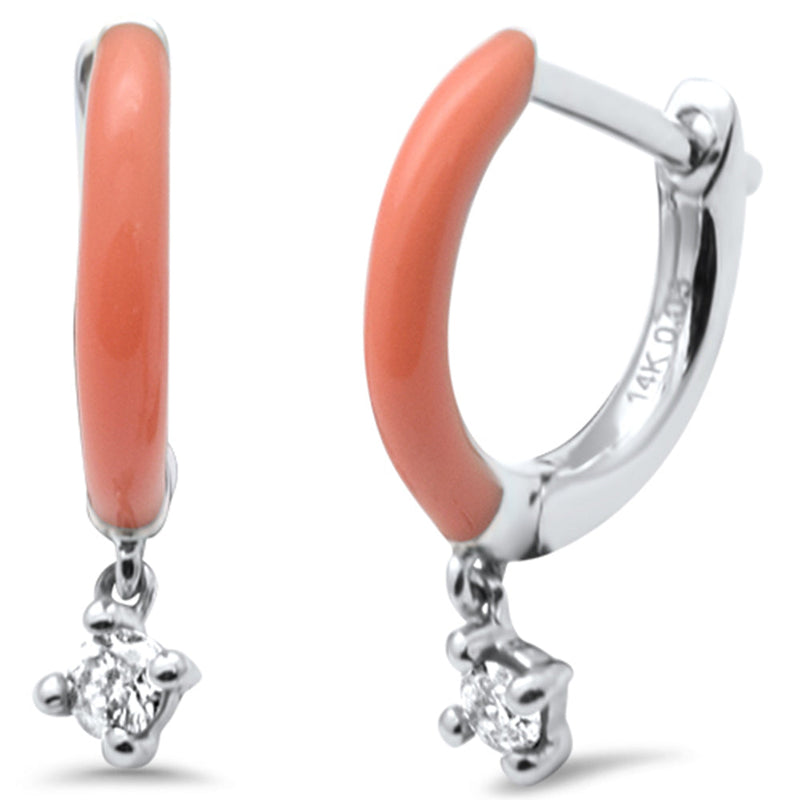 .08ct Round Diamond & Enamel Hoop Earrings