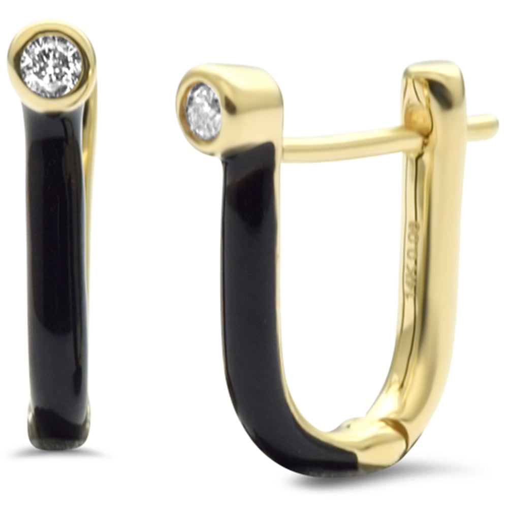 SPECIAL! .08ct G SI 14K Yellow Gold Diamond & Black Enamel Hoop Earrings