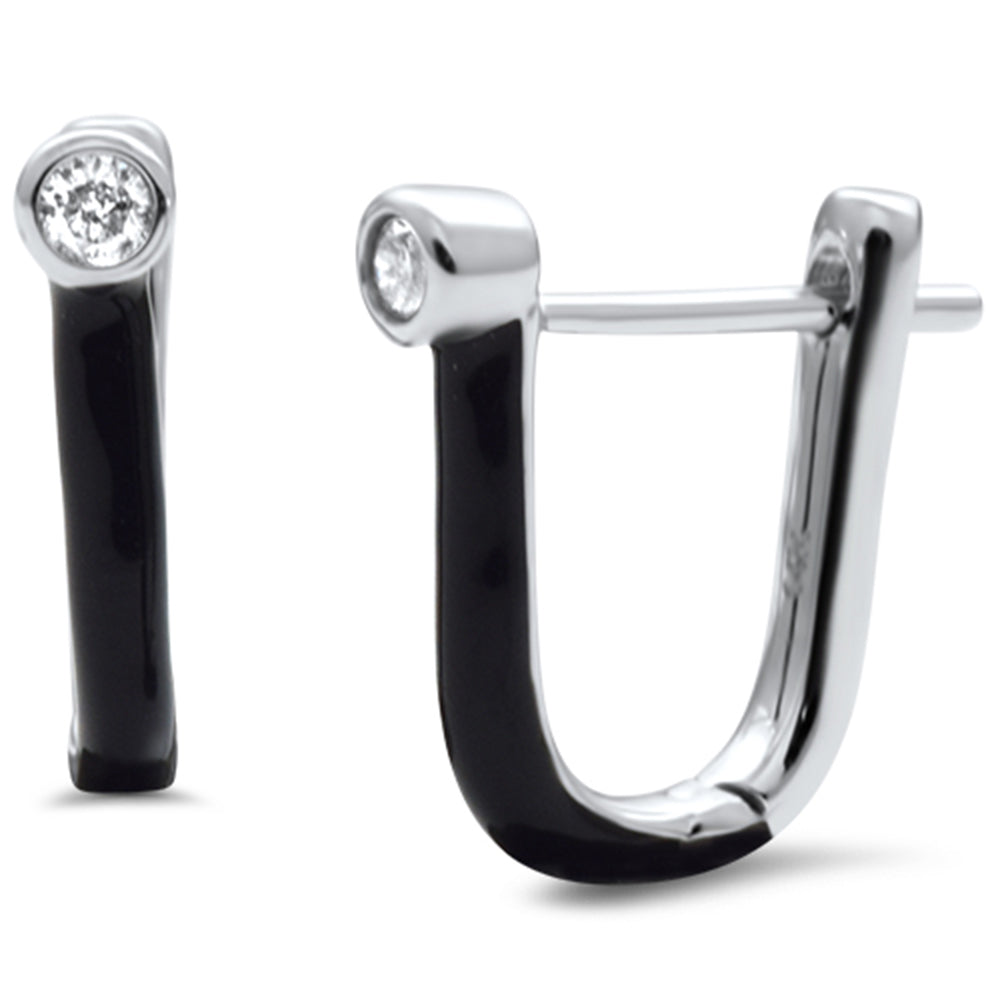 SPECIAL! .08ct G SI 14K White Gold Diamond & Black Enamel Hoop Earrings