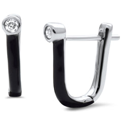 SPECIAL! .08ct G SI 14K White Gold Diamond & Black Enamel Hoop Earrings