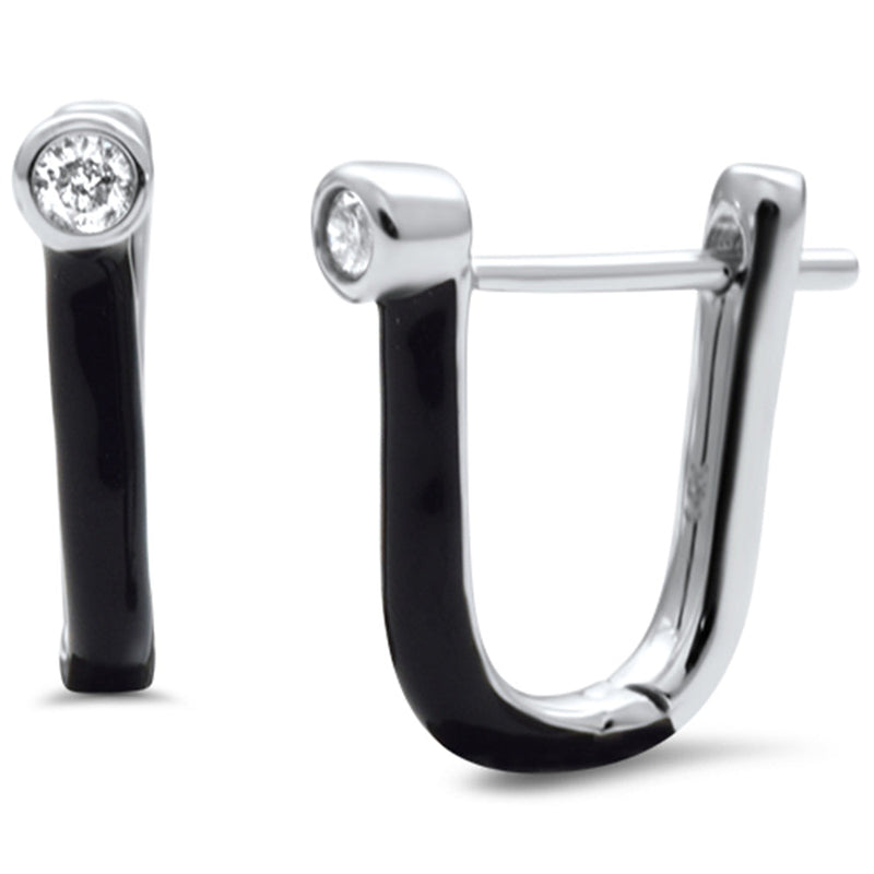SPECIAL! .08ct G SI 14K White Gold Diamond & Black Enamel Hoop Earrings
