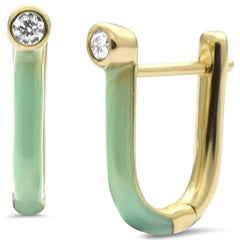 SPECIAL! .08ct G SI 14K Yellow Gold Diamond & Turquoise Enamel Hoop Earrings
