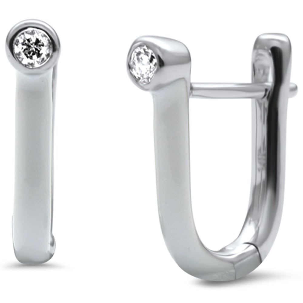 .08ct G SI 14K White Gold Diamond & White Enamel Hoop Earrings