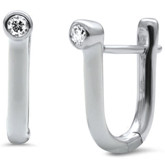 .08ct G SI 14K White Gold Diamond & White Enamel Hoop Earrings