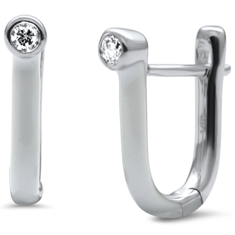 .08ct G SI 14K White Gold Diamond & White Enamel Hoop Earrings