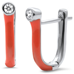 .08ct G SI 14K White Gold Diamond & Orange Enamel Hoop Earrings