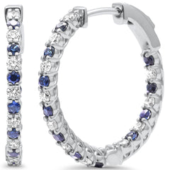 SPECIAL! 1.14ct G SI 14K White Gold Diamond & Blue Sapphire Hoop Earrings