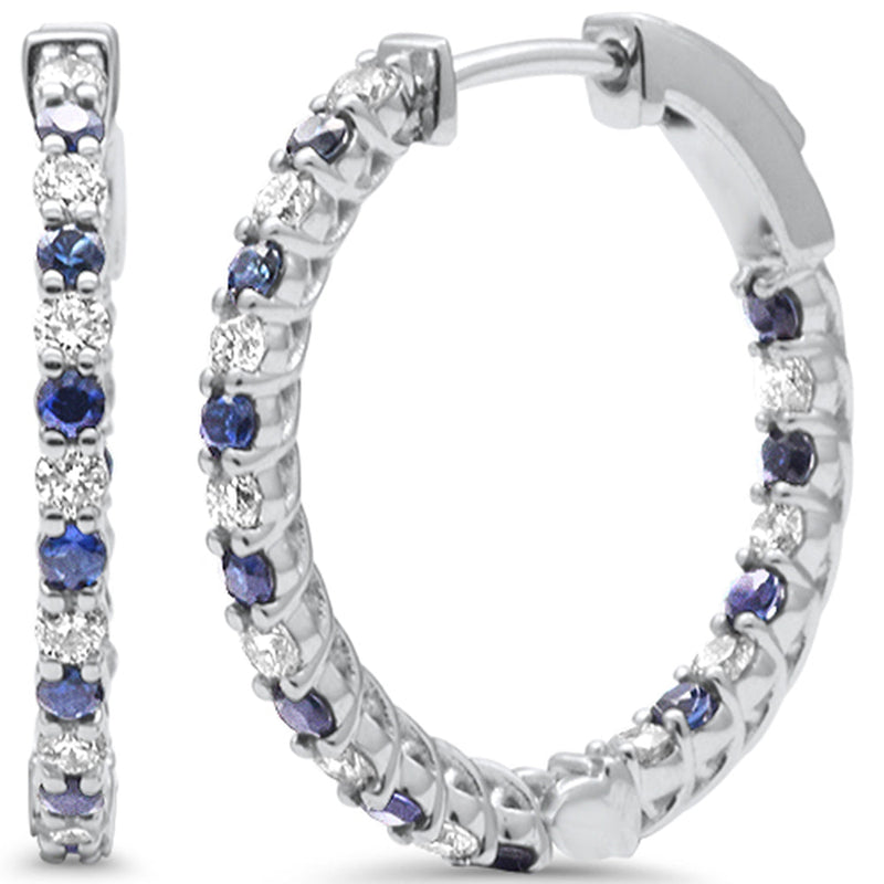 SPECIAL! 1.14ct G SI 14K White Gold Diamond & Blue Sapphire Hoop Earrings