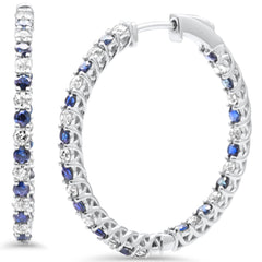 SPECIAL! 3.39ct G SI 14K White Gold Diamond & Blue Sapphire Hoop Earrings