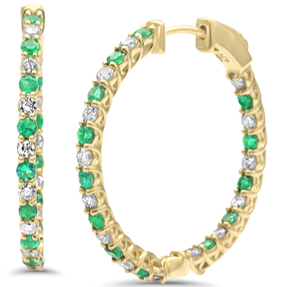 SPECIAL! 1.41ct G SI 14K Yellow Gold Diamond & Emerald Hoop Earrings