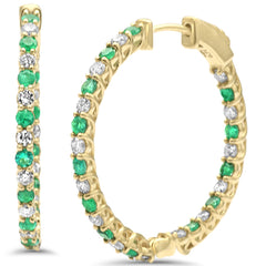 SPECIAL! 1.41ct G SI 14K Yellow Gold Diamond & Emerald Hoop Earrings