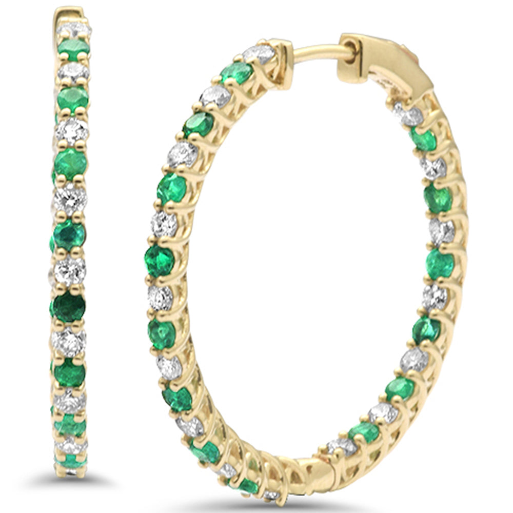 SPECIAL! 2.91ct G SI 14K Yellow Gold Diamond & Emerald Hoop Earrings