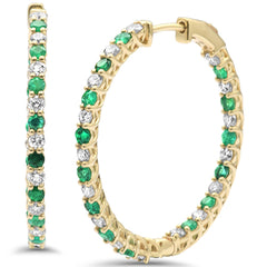 SPECIAL! 2.91ct G SI 14K Yellow Gold Diamond & Emerald Hoop Earrings