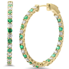 SPECIAL! 1.01ct G SI 14K Yellow Gold Diamond & Emerald Hoop Earrings