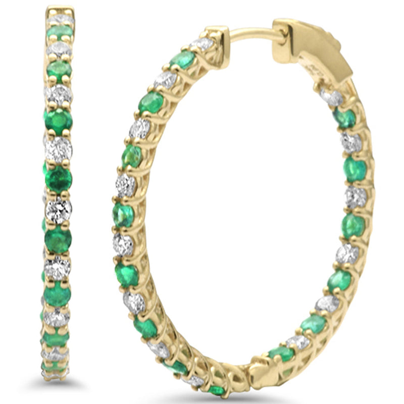 SPECIAL! 1.01ct G SI 14K Yellow Gold Diamond & Emerald Hoop Earrings