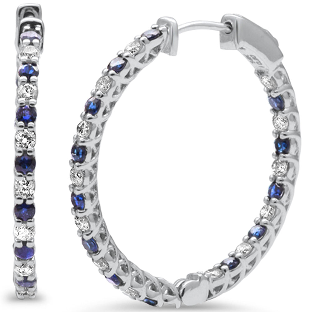 SPECIAL! .71ct G SI 14K White Gold Diamond & Blue Sapphire Hoop Earrings