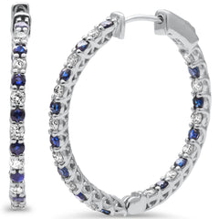 SPECIAL! .71ct G SI 14K White Gold Diamond & Blue Sapphire Hoop Earrings