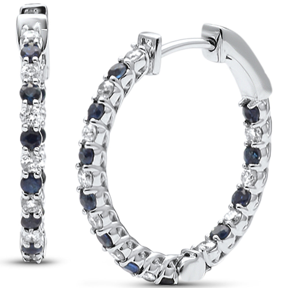SPECIAL! .86ct G SI 14K White Gold Diamond Blue Sapphire Hoop Earrings