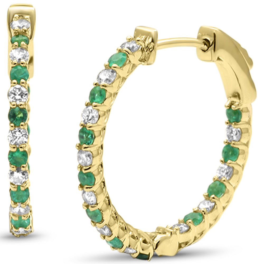 SPECIAL! .73ct G SI 14K Yellow Gold Diamond & Emerald Hoop Earrings