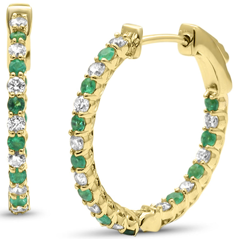 SPECIAL! .73ct G SI 14K Yellow Gold Diamond & Emerald Hoop Earrings