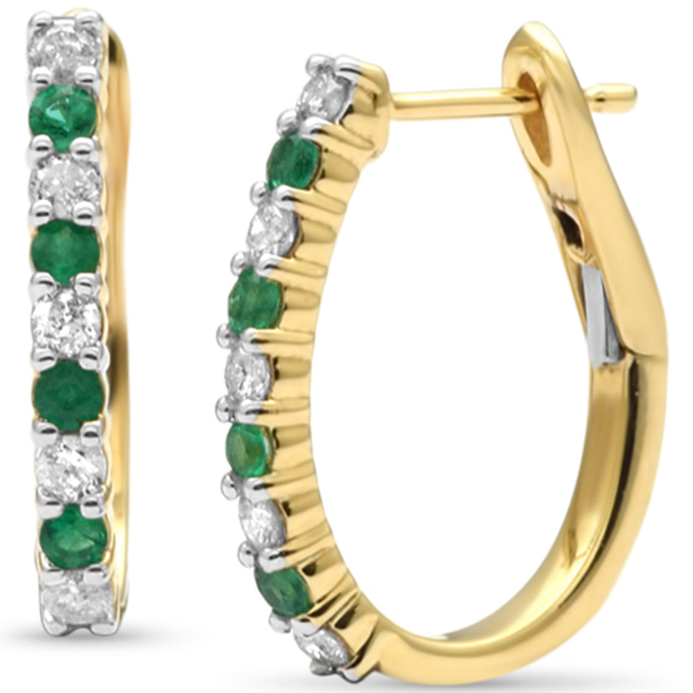 SPECIAL! .52ct  G SI 14K Yellow Gold Diamond & Emerald J Hoop Earrings