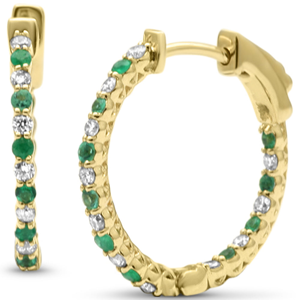 SPECIAL! .49ct G SI 14K Yellow Gold Diamond & Emerald Hoop Earringd
