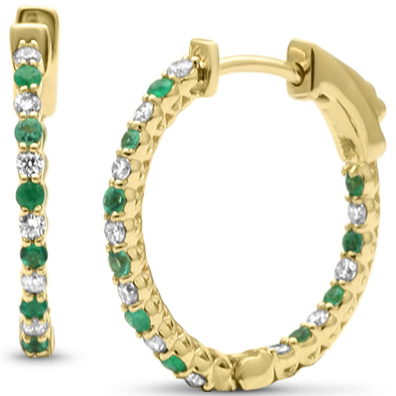 SPECIAL! .49ct G SI 14K Yellow Gold Diamond & Emerald Hoop Earringd