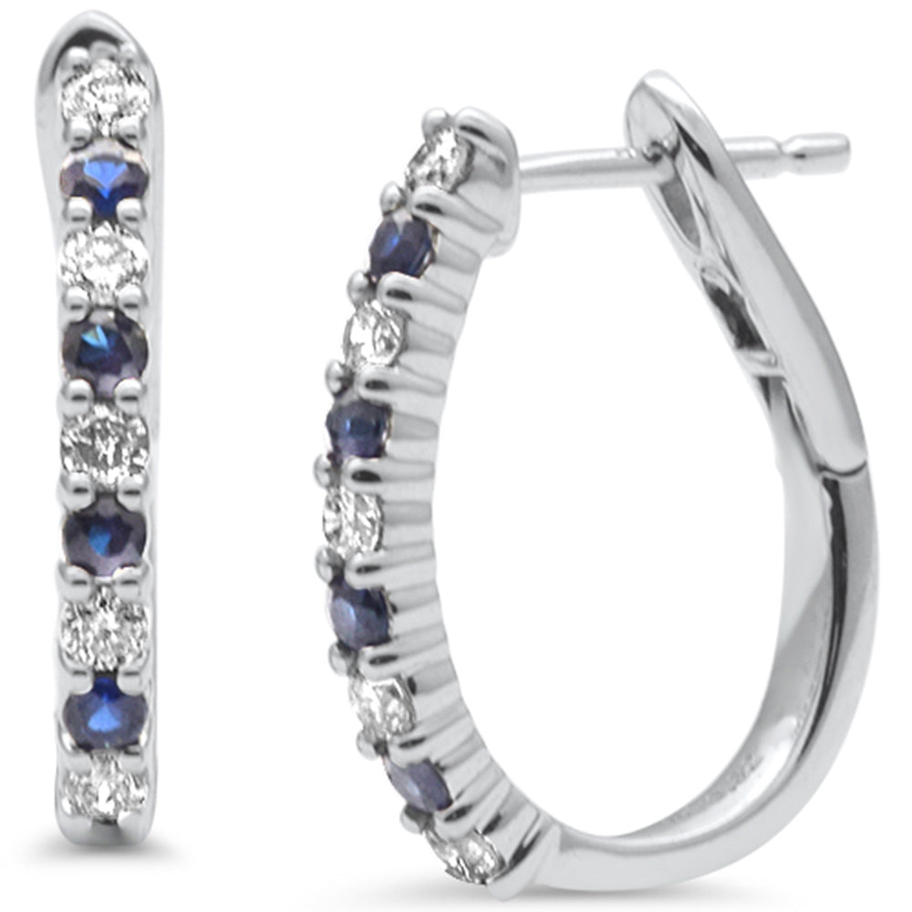 SPECIAL! .64ct G SI 14K White Gold Diamond & Blue Sapphire J Hoop Earrings