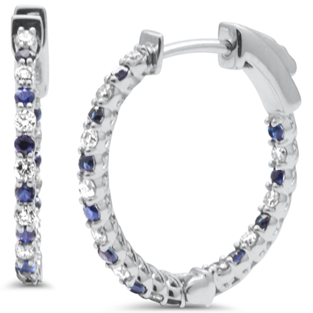 SPECIAL! .56ct G SI 14K White Gold Diamond & Blue Sapphire Hoop Earrings