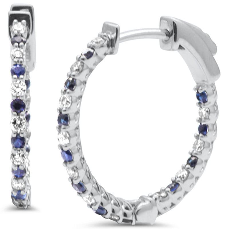 SPECIAL! .56ct G SI 14K White Gold Diamond & Blue Sapphire Hoop Earrings