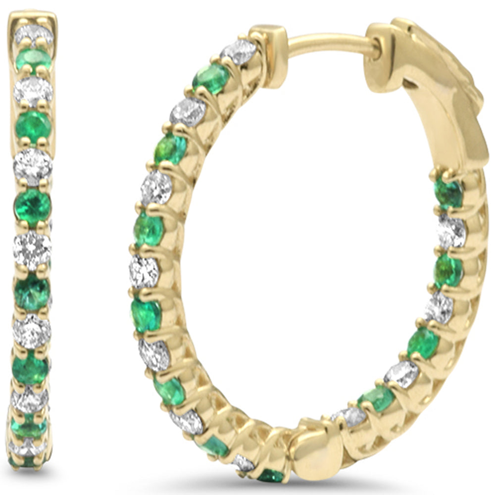 SPECIAL! .96ct G SI 14K Yellow Gold Diamond & Emerald Hoop Earrings