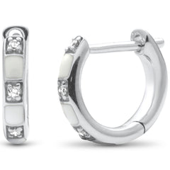 .04ct G SI 14K White Gold Diamond & White Enamel Hoop Earrings