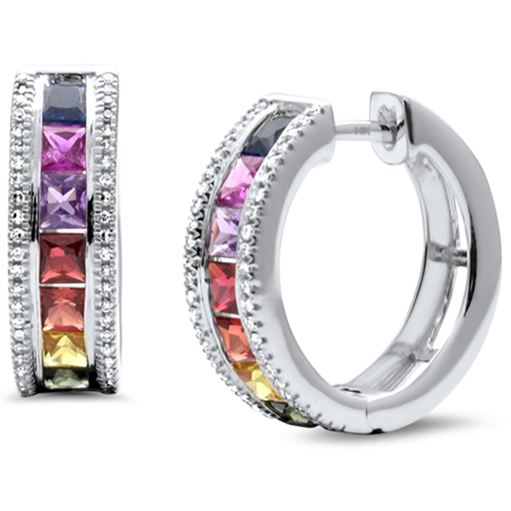 SPECIAL! .96ct G SI 14K White Gold Diamond & Multi Color Gemstone Hoop Earrings