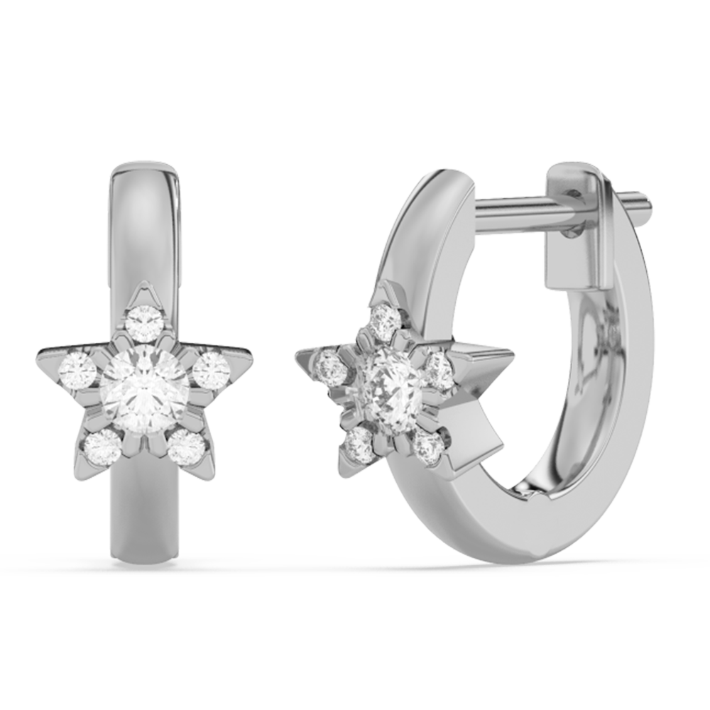 SPECIAL! .18ct G SI 14K White Gold Diamond Star Petite Hoop Earrings