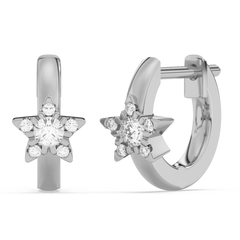 SPECIAL! .18ct G SI 14K White Gold Diamond Star Petite Hoop Earrings