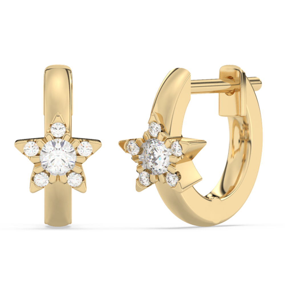 SPECIAL!.18ct G SI 14K Yellow Gold Diamond Star Petite Hoop Earrings