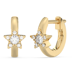 SPECIAL!.18ct G SI 14K Yellow Gold Diamond Star Petite Hoop Earrings
