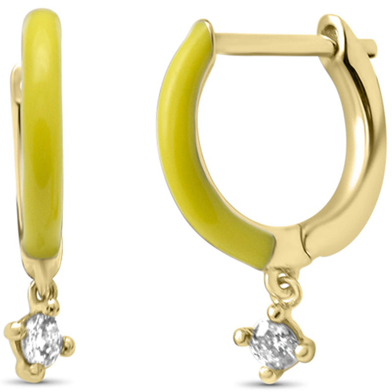 .08ct G SI 14K Yellow Gold Diamond Petite Yellow Enamel Hoop Earrings