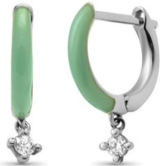 .08ct G SI 14K White Gold Diamond & Turquoise Enamel Hoop Earrings