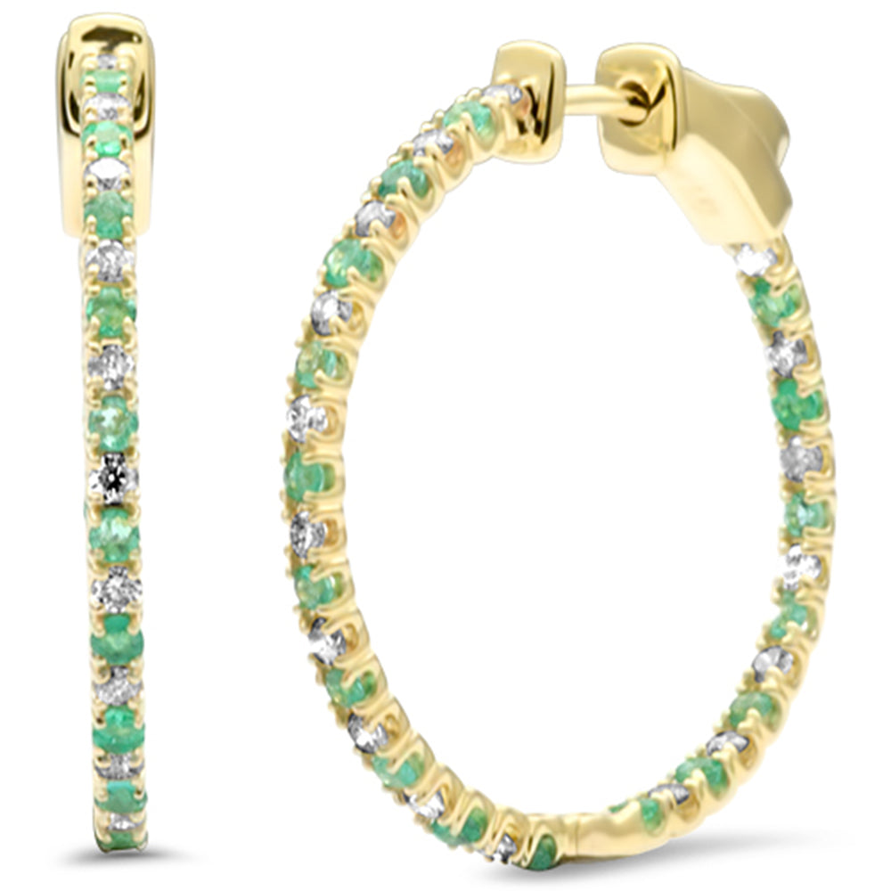 SPECIAL! .93ct G SI 14K Yellow Gold Diamond & Emerald Hoop Earrings