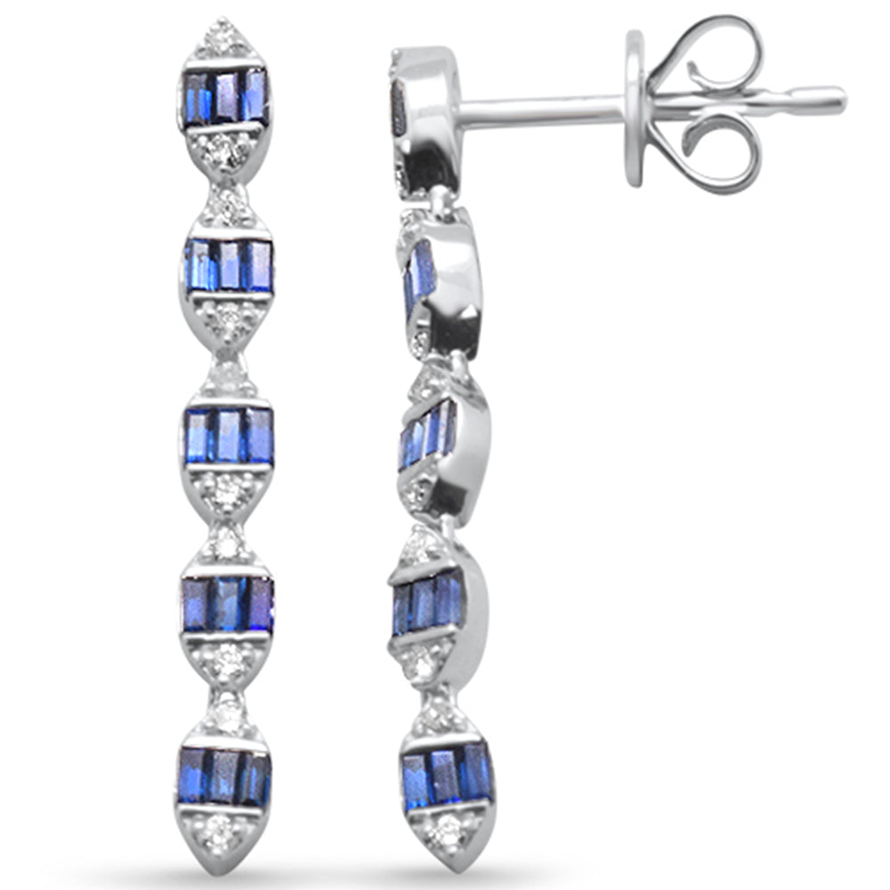 SPECIAL! .57ct F SI 14K White Gold Diamond & Blue Sapphire Dangling Earrings Pushback