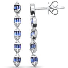 SPECIAL! .57ct F SI 14K White Gold Diamond & Blue Sapphire Dangling Earrings Pushback