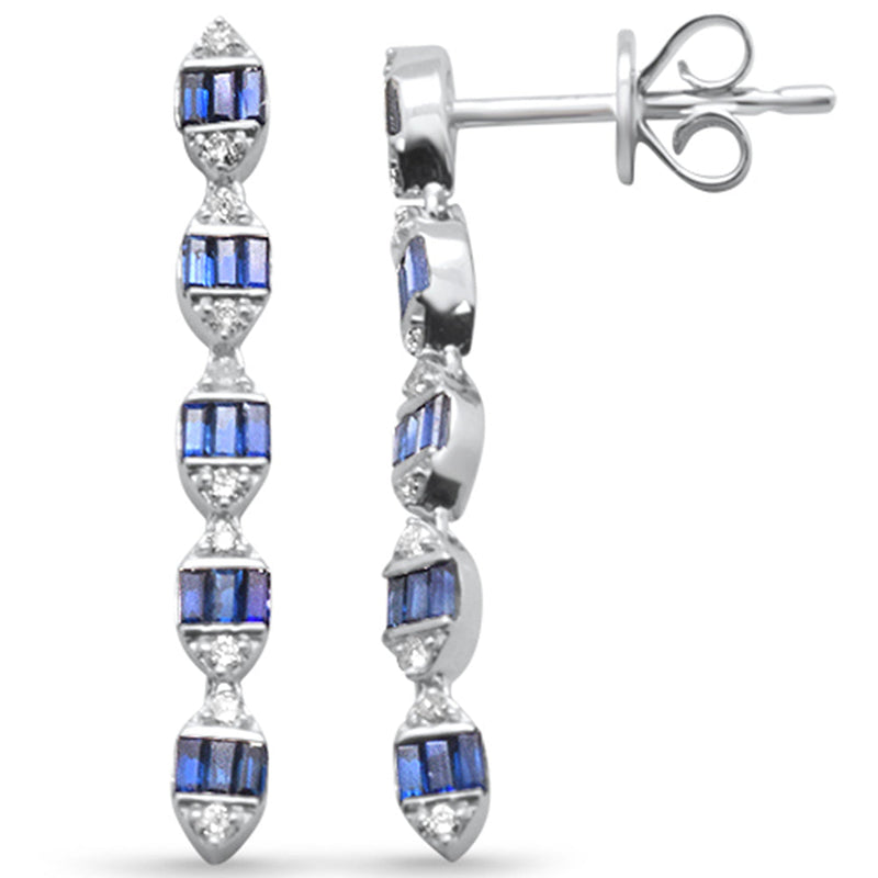 SPECIAL! .57ct F SI 14K White Gold Diamond & Blue Sapphire Dangling Earrings Pushback