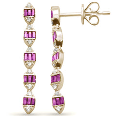 .42ct F SI 14K Yellow Gold Diamond & Ruby Dangling Earrings Pushback