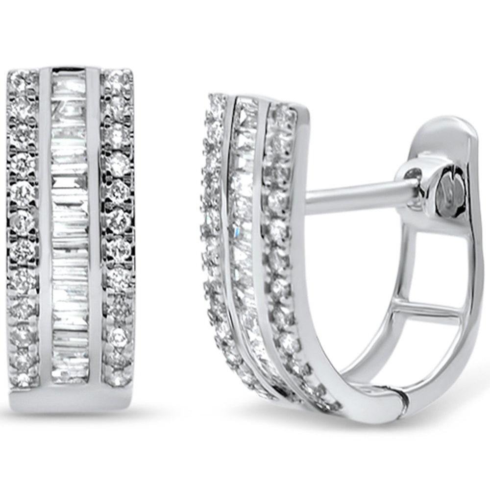 SPECIAL!.53ct G SI 14K White Gold Round & Baguette Diamond J Hoop Earrings