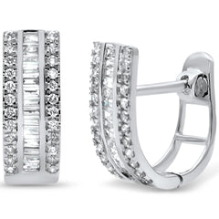 SPECIAL!.53ct G SI 14K White Gold Round & Baguette Diamond J Hoop Earrings